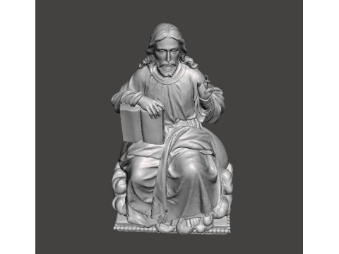 JESUS CHRIST SITTING WITH HOLY BIBLE RELIGIOUS STATUE ART 3D Print Model