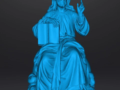 聖書を持って座るイエス・キリストの宗教的な彫像アート 3Dプリントモデル