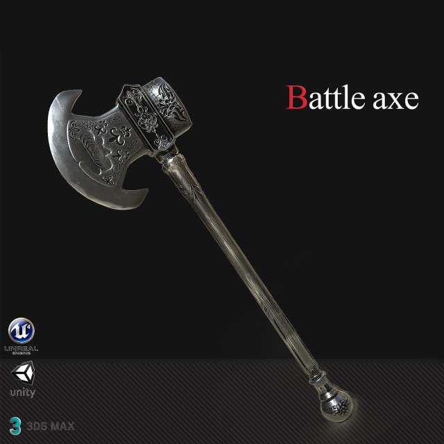 battle axe 3D Model .c4d .max .obj .3ds .fbx .stl .blend 