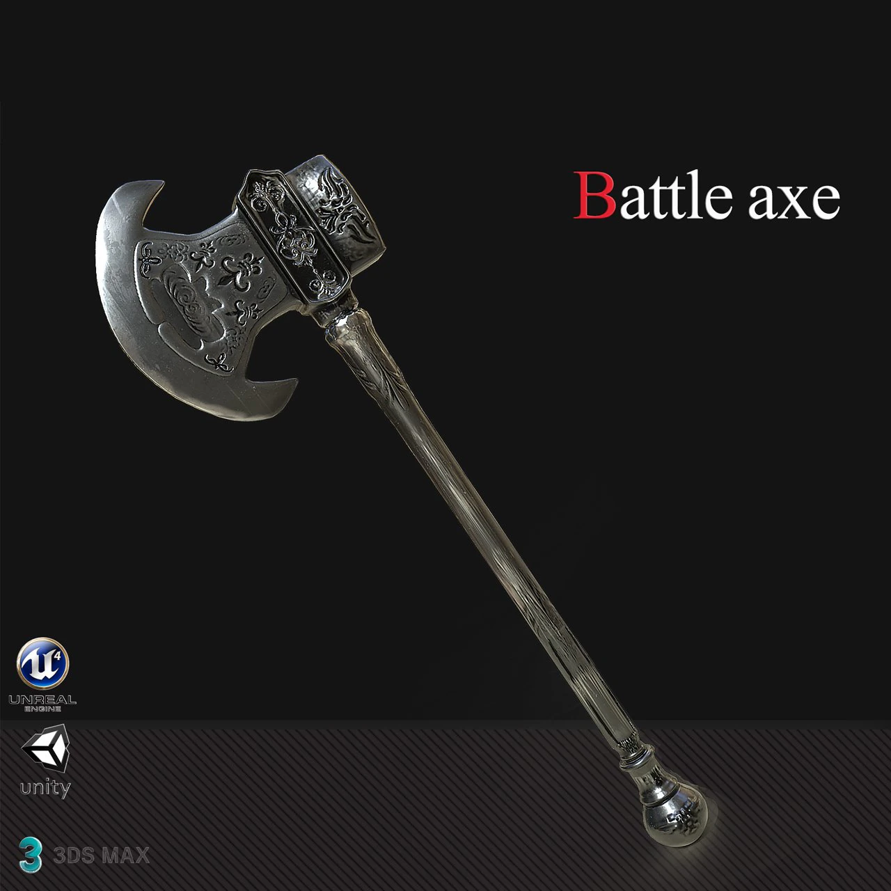 battle axe 3D Model .c4d .max .obj .3ds .fbx .stl .blend