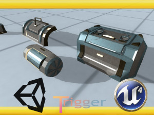 4 chests scifi Model 3D