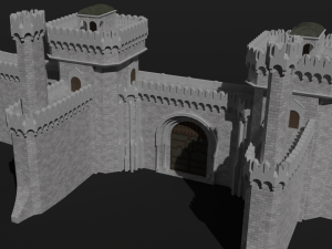 modular castle walls - 17 pieces with 1 trim sheet texture low-poly 3D Model