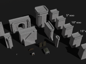 modular castle walls - 17 pieces with 1 trim sheet texture low-poly 3D Model