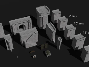modular castle walls - 17 pieces with 1 trim sheet texture low-poly 3D Model