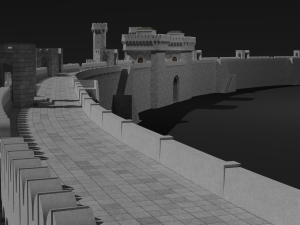 modular castle walls - 17 pieces with 1 trim sheet texture low-poly 3D Model