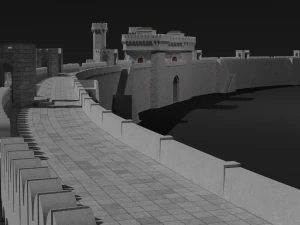 modular castle walls - 17 pieces with 1 trim sheet texture low-poly 3D Model