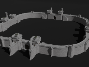 modular castle walls - 17 pieces with 1 trim sheet texture low-poly 3D Model
