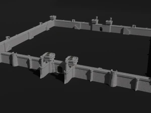 modular castle walls - 17 pieces with 1 trim sheet texture low-poly 3D Model