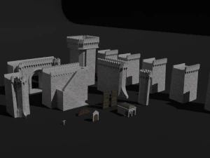 modular castle walls - 17 pieces with 1 trim sheet texture low-poly 3D Model