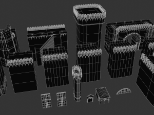 modular castle walls - 17 pieces with 1 trim sheet texture low-poly 3D Model