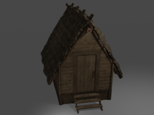 medieval village 5 piece pack 2x house warehouse silo church low-poly 3D Model
