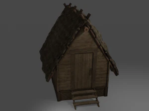 medieval village 5 piece pack 2x house warehouse silo church low-poly 3D Model