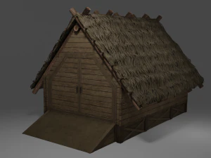 medieval village 5 piece pack 2x house warehouse silo church low-poly 3D Model