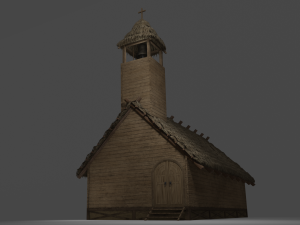 medieval village 5 piece pack 2x house warehouse silo church low-poly 3D Model