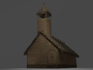 medieval village 5 piece pack 2x house warehouse silo church low-poly 3D Model