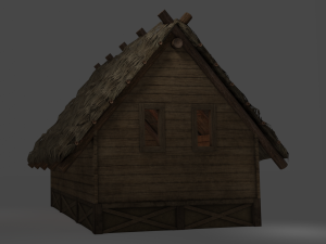 medieval village 5 piece pack 2x house warehouse silo church low-poly 3D Model