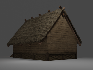 medieval village 5 piece pack 2x house warehouse silo church low-poly 3D Model