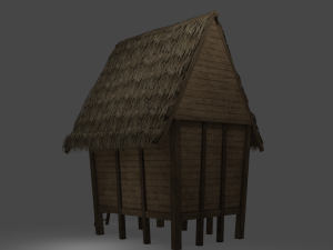 medieval village 5 piece pack 2x house warehouse silo church low-poly 3D Model