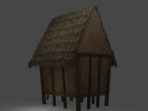 medieval village 5 piece pack 2x house warehouse silo church low-poly 3D Model