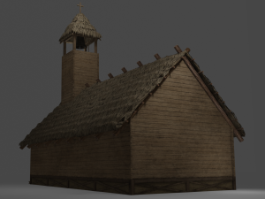 medieval village 5 piece pack 2x house warehouse silo church low-poly 3D Model