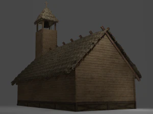 medieval village 5 piece pack 2x house warehouse silo church low-poly 3D Model