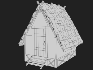 medieval village 5 piece pack 2x house warehouse silo church low-poly 3D Model
