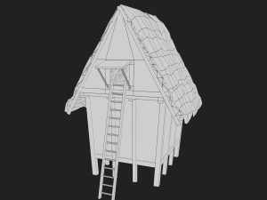 medieval village 5 piece pack 2x house warehouse silo church low-poly 3D Model
