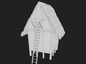 medieval village 5 piece pack 2x house warehouse silo church low-poly 3D Model