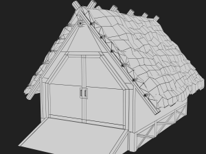 medieval village 5 piece pack 2x house warehouse silo church low-poly 3D Model