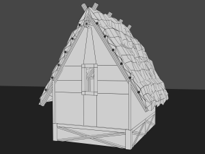 medieval village 5 piece pack 2x house warehouse silo church low-poly 3D Model