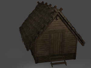 medieval village 5 piece pack 2x house warehouse silo church low-poly 3D Model