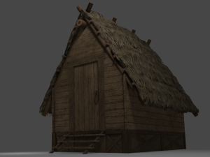 medieval village 5 piece pack 2x house warehouse silo church low-poly 3D Model