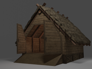 medieval village 5 piece pack 2x house warehouse silo church low-poly 3D Model