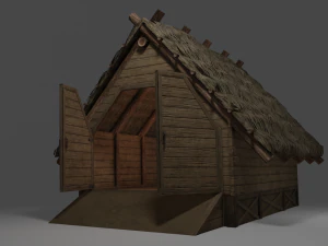 medieval village 5 piece pack 2x house warehouse silo church low-poly 3D Model