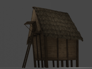 medieval village 5 piece pack 2x house warehouse silo church low-poly 3D Model