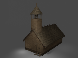medieval village 5 piece pack 2x house warehouse silo church low-poly 3D Model