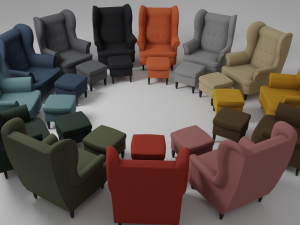 fabric sofa chair set with 13 color variations Model 3D