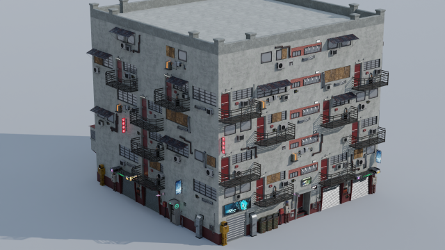 scifi cyberpunk building and props modular set Model 3D .c4d .max .obj .3ds .fbx .stl .blend 