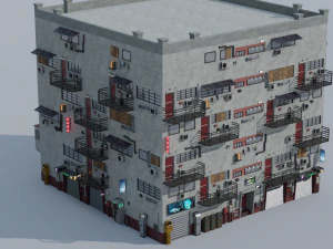 scifi cyberpunk building and props modular set 3D Model