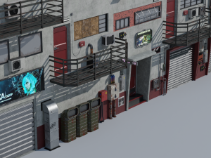 scifi cyberpunk building and props modular set Model 3D