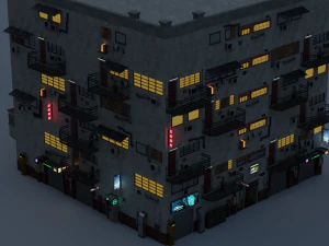 scifi cyberpunk building and props modular set 3D Model