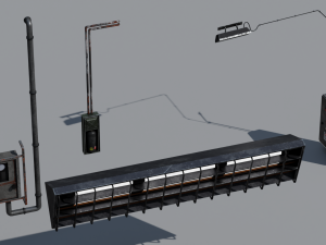 scifi cyberpunk building and props modular set Model 3D