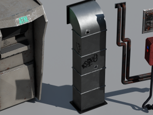 scifi cyberpunk building and props modular set Model 3D