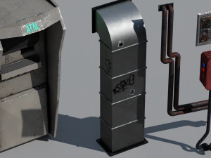 scifi cyberpunk building and props modular set 3D Model