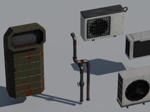 scifi cyberpunk building and props modular set Model 3D