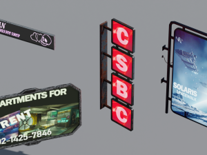 scifi cyberpunk building and props modular set Model 3D