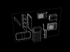 scifi cyberpunk building and props modular set Model 3D