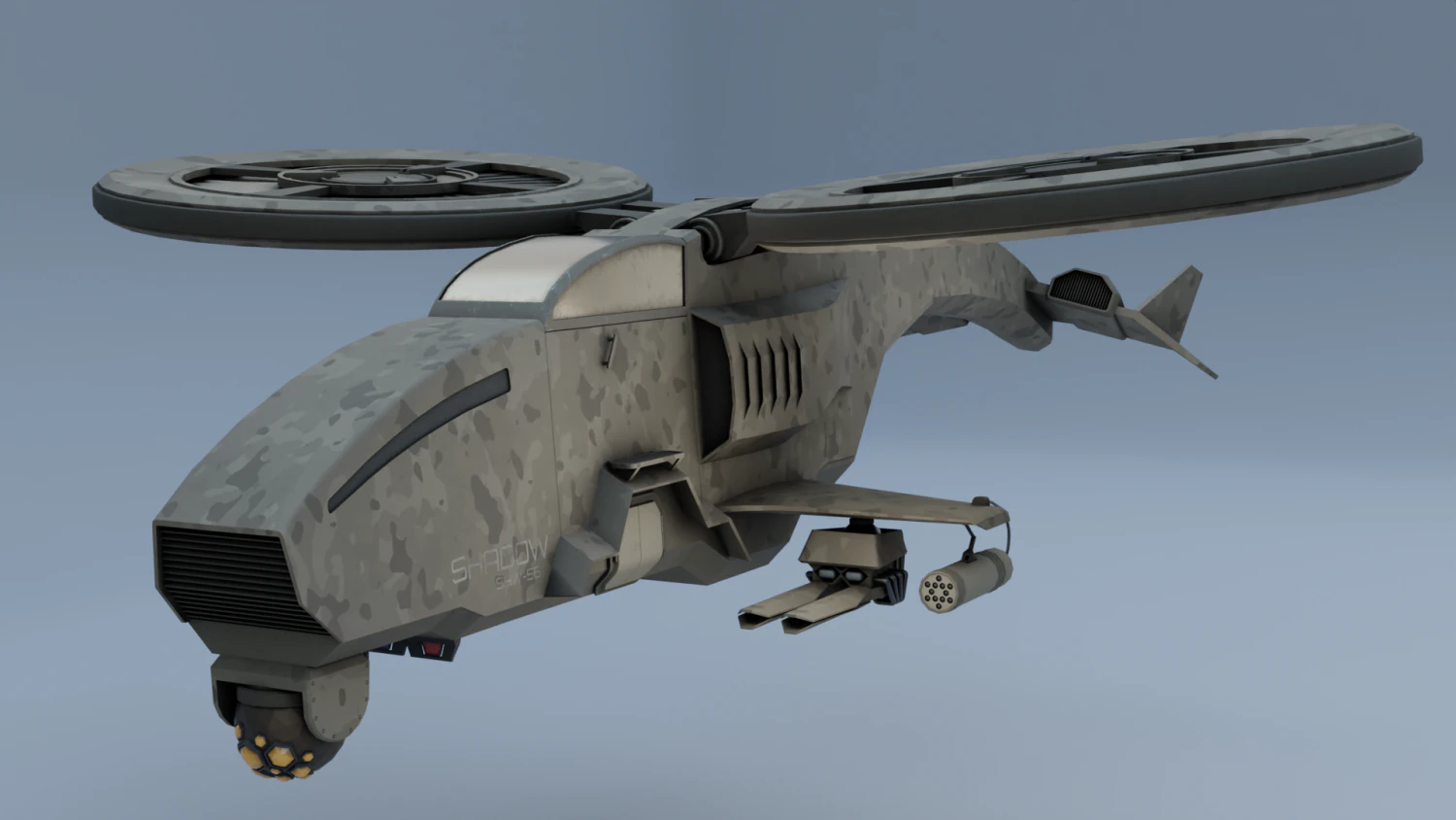 Twincopter with 3 different color variations Low-poly 3D Model .c4d .max .obj .3ds .fbx .stl .blend