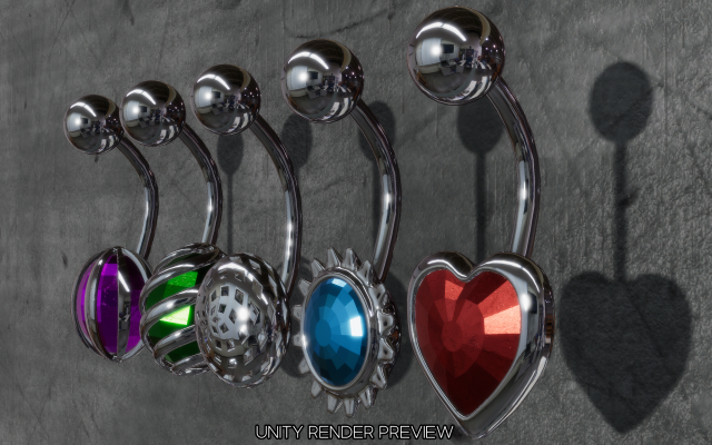 belly button navel piercing jewellery set 3D Model in M cevher
