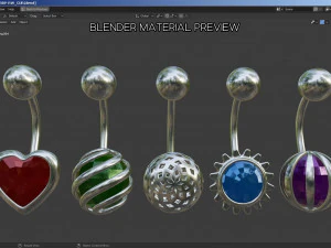 belly-button-navel piercing-jewellery set 3D Model